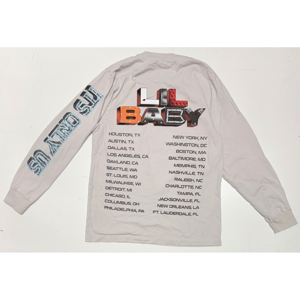 Lil Baby Its Only Us Tour Long Sleeve Graphic T-Shirt Mens Medium Gray 2023 Rap